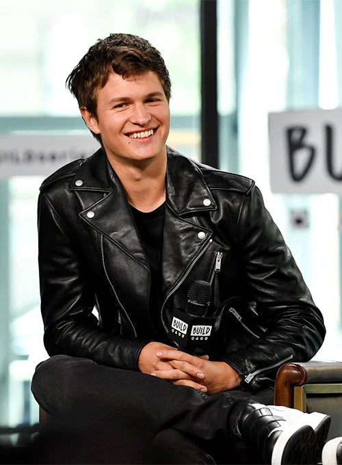 Ansel Elgort's edgy biker jacket giving him an attitude in American style