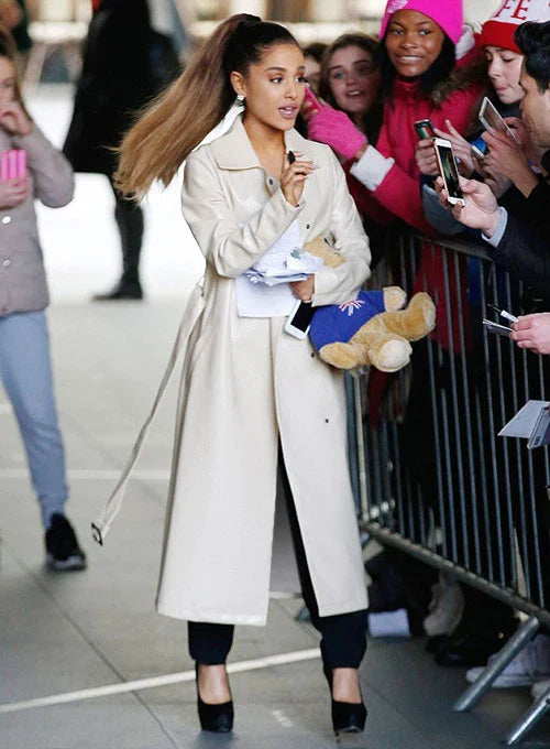 Ariana Grande's Statement-Making Long Leather Coat in USA