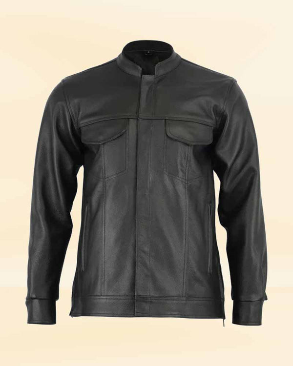 Classic black leather shirt for a sleek and sophisticated look