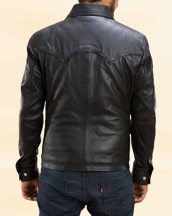 The durable and high-quality leather of our Ranchson Black Leather Shirt, ideal for the American consumer
