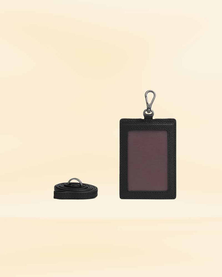 Stylish leather cardholder with attached lanyard for hands-free access