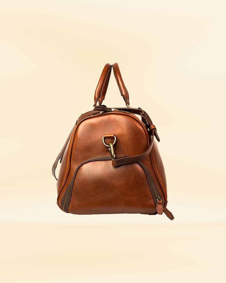 Stylish leather duffle bag perfect for travel and gym