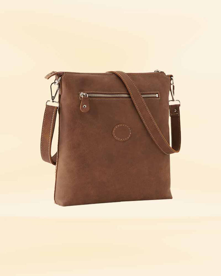 The intricate design of our leather Villager Tribe bag, perfect for the American market