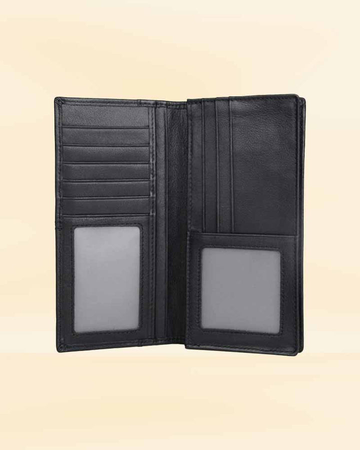 Spacious leather long wallet with multiple card slots