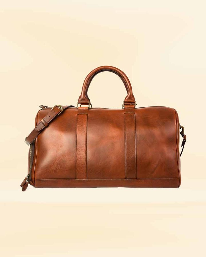 Handcrafted leather duffle bag made in the USA
