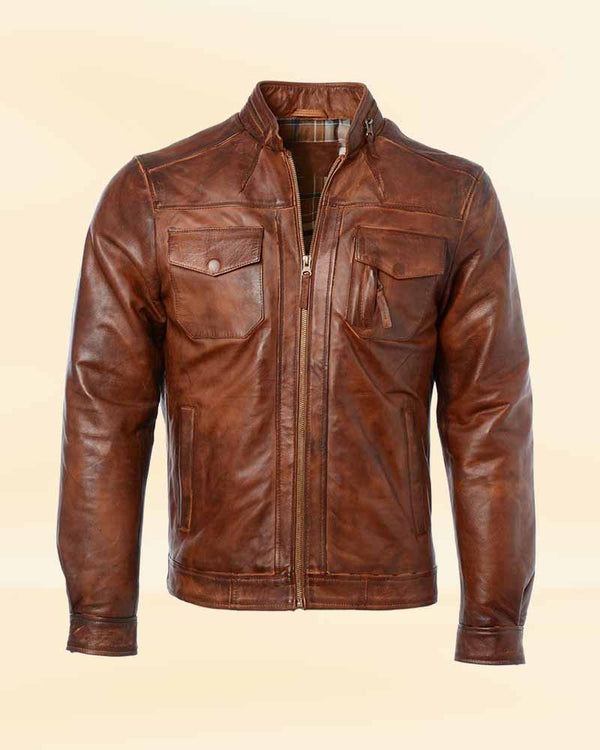 Stylish men's leather jacket in tan for the fashion-conscious man
