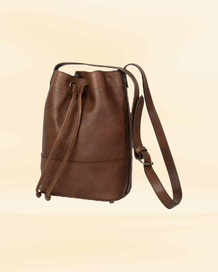 The interior of our leather bucket bag, designed to keep your items organized and secure for the American market