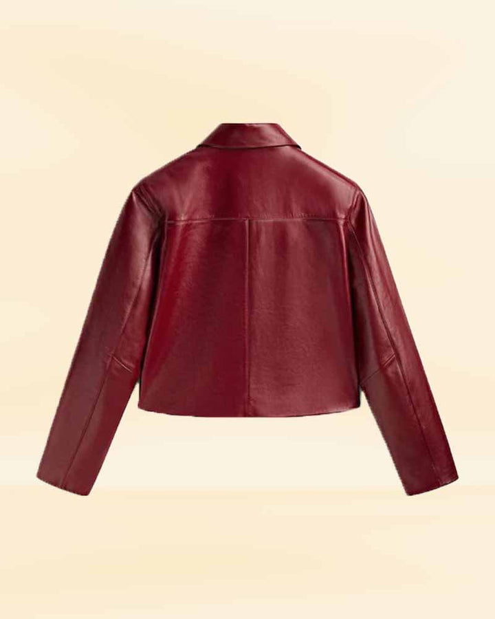 Durable women's patent finish leather jacket built to withstand the elements