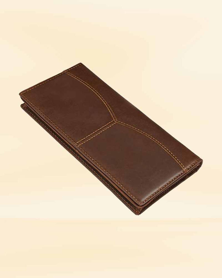 Our vintage leather long wallet in a everyday setting, ideal for the American consumer looking for a stylish and functional wallet