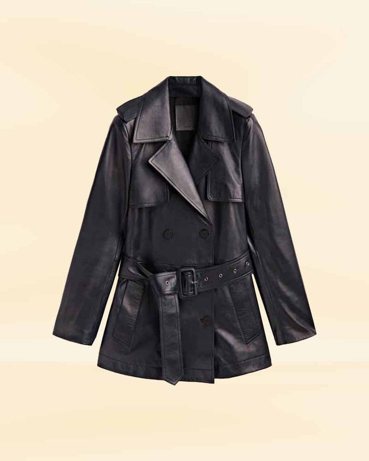 Stay Chic and Warm in our Cropped Nappa Leather Trench Coat