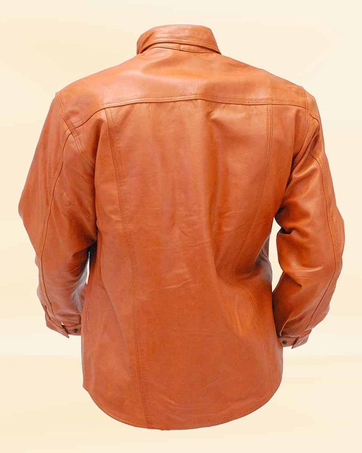 The perfect fit and comfort of our Waxy Distressed Light Brown Leather Shirt, perfect for the American consumer