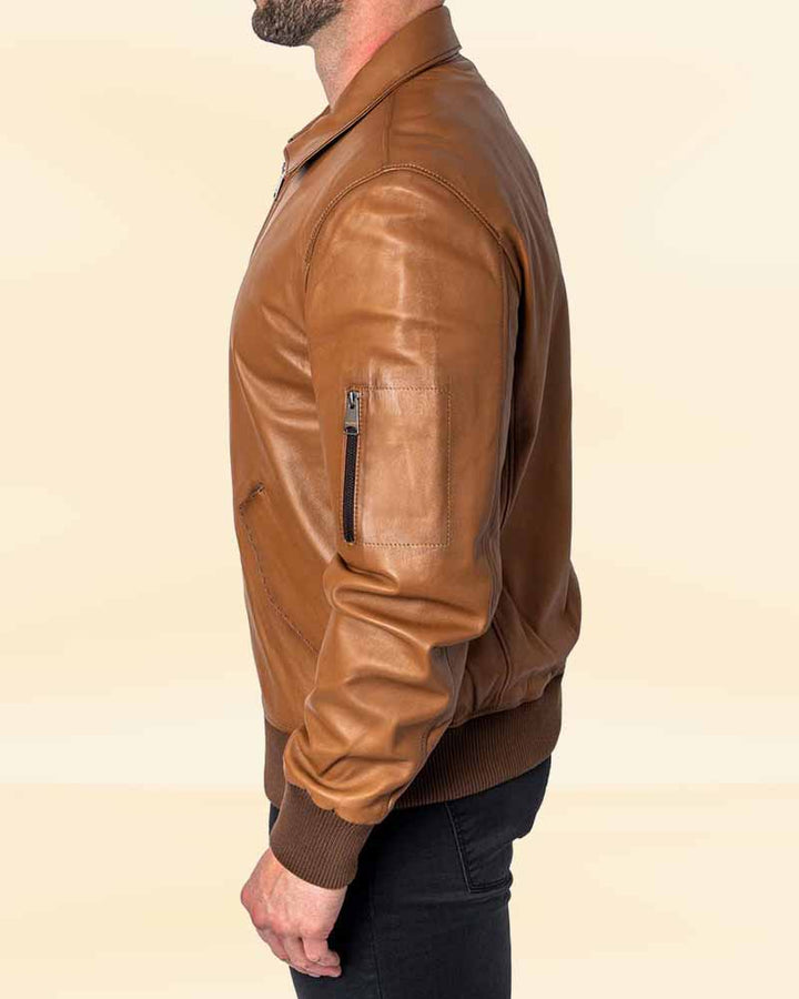 Classic stitch brown leather jacket for timeless style