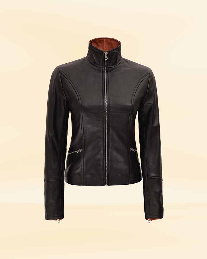 Stylish black leather jacket for women