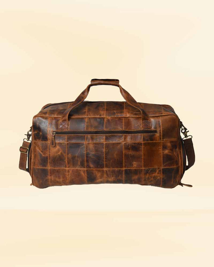 Our leather duffel bag in a everyday setting, ideal for the American consumer looking for a versatile and functional bag