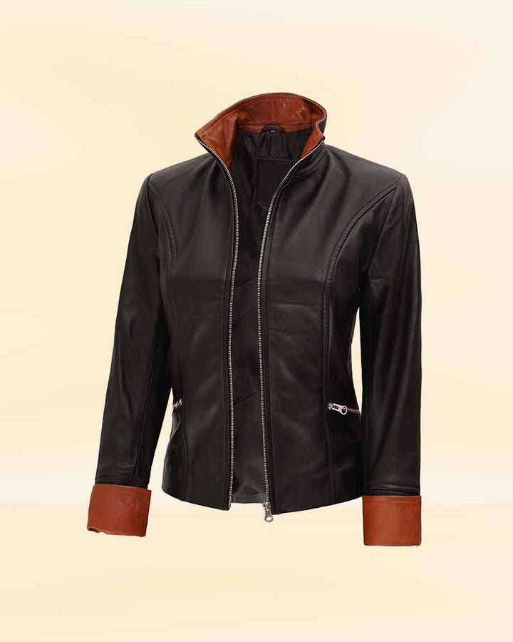 Sophisticated black leather jacket for the fashion-forward woman