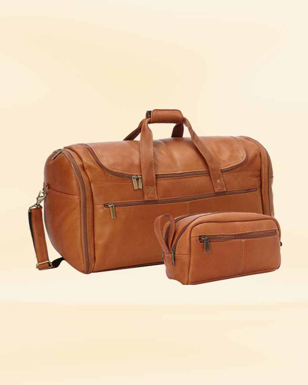 Leather Duffle Bag and Shaving Kit Combo with a sleek, modern design