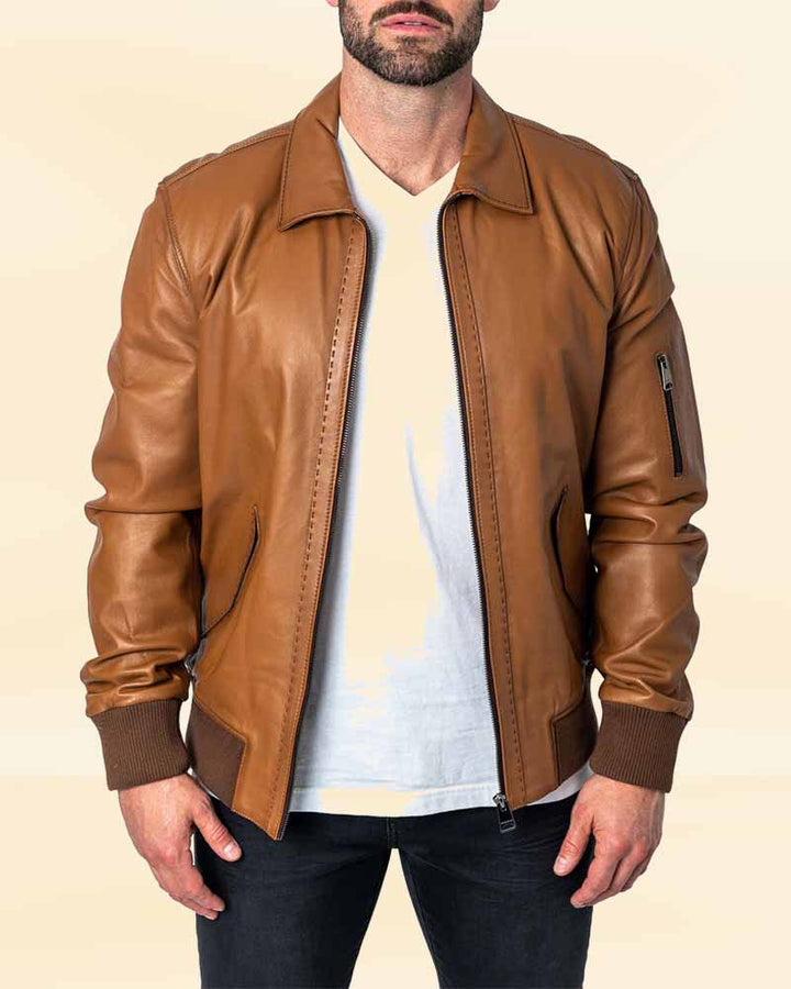 Handcrafted stitch brown leather jacket for the connoisseur