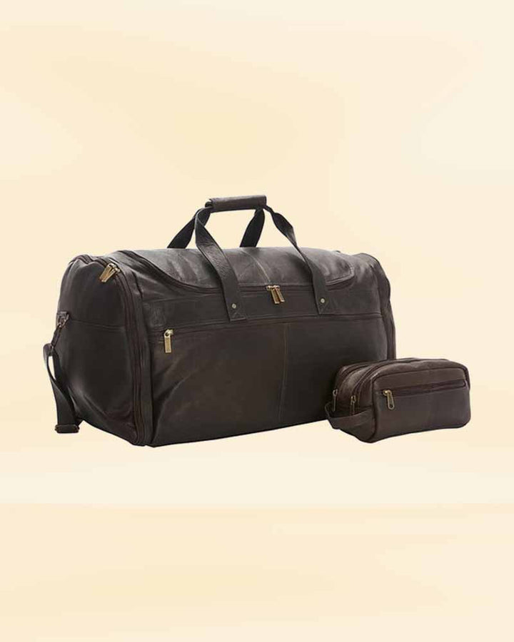 Luxurious leather duffle bag and shaving kit combo for the ultimate travel experience