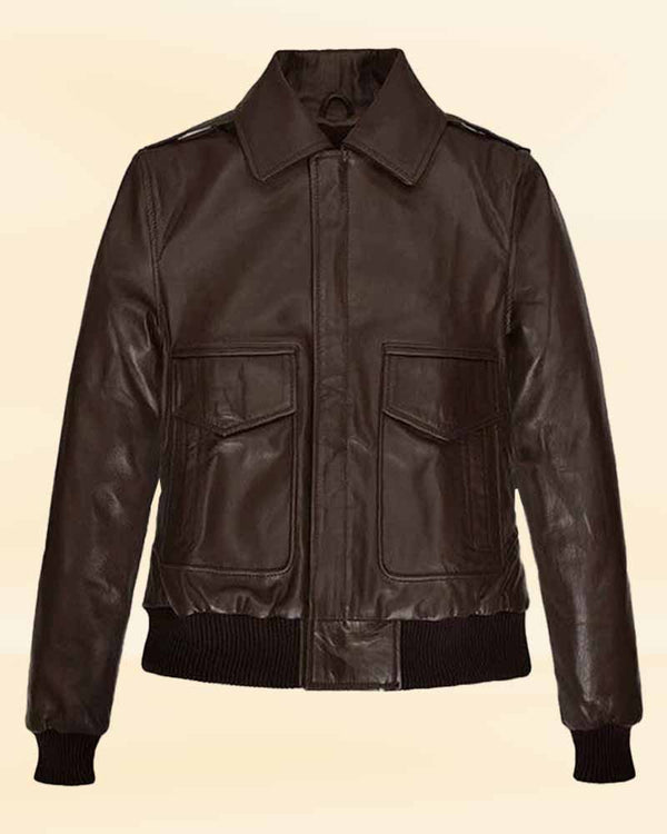 Chocolate leather jacket for women with two pockets