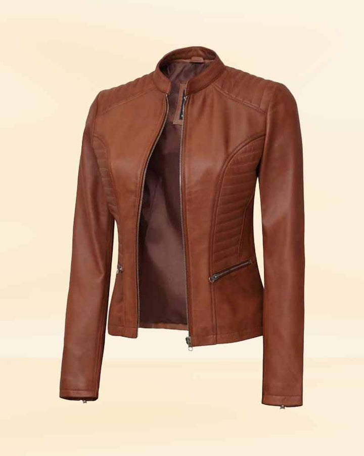 Upgrade your wardrobe with this gorgeous Café Racer Women's Fitted Leather Jacket, made for the USA market.