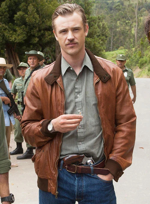 Get the stylish and edgy Narcos look with this Brown Real Leather Jacket worn by Boyd Holbrook in Season 1 in USA market