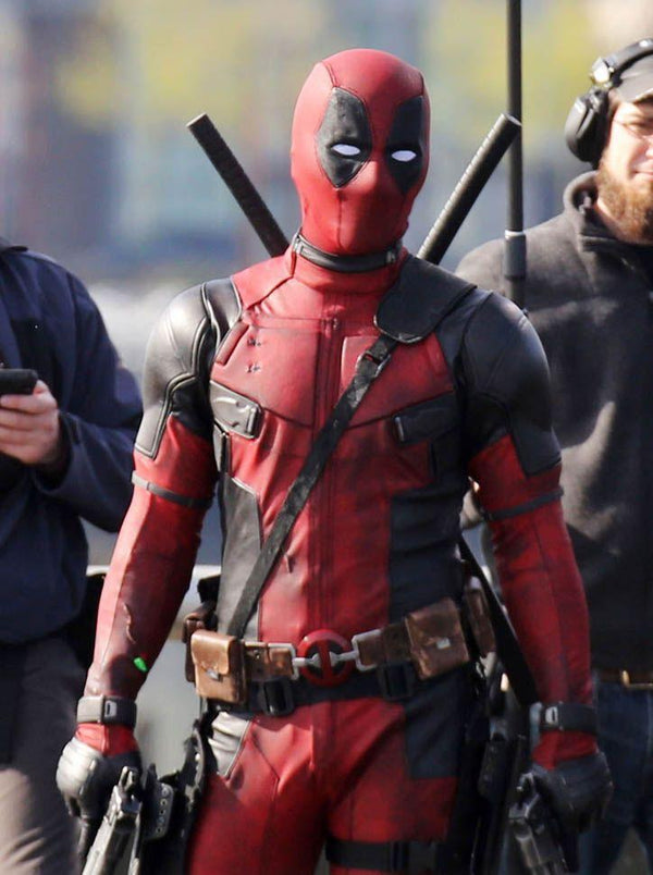Red And Black Deadpool Leather Jacket Worn By Ryan Reynolds | Ryan Reynolds Red And Black Deadpool Leather Jacket
