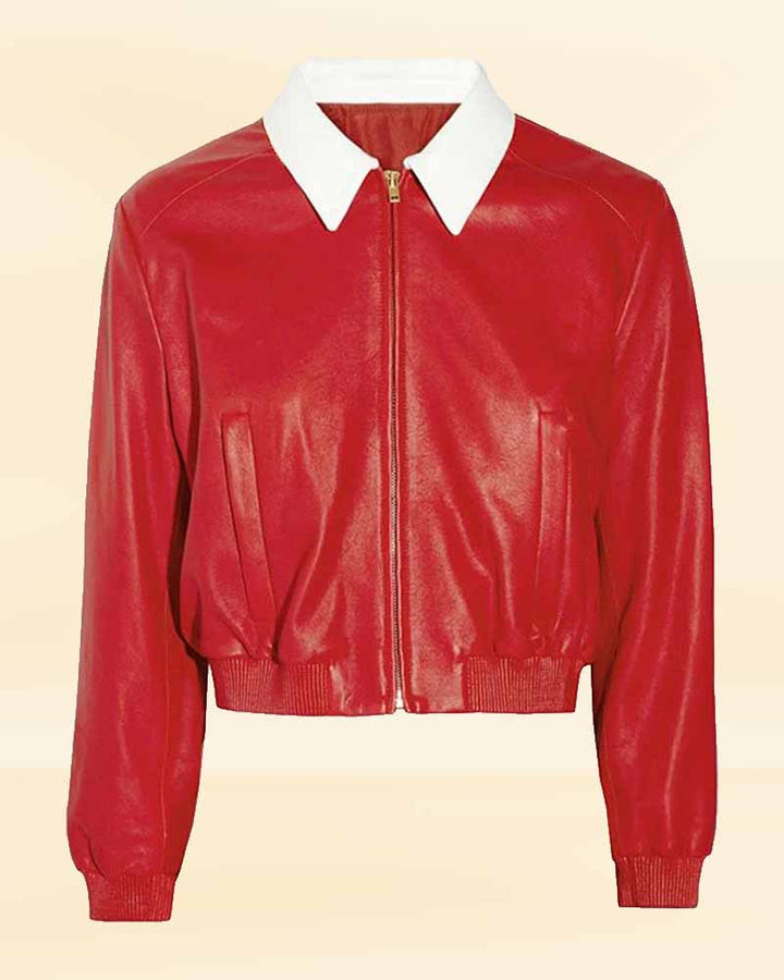 Women's red lamp skin leather jacket in USA
