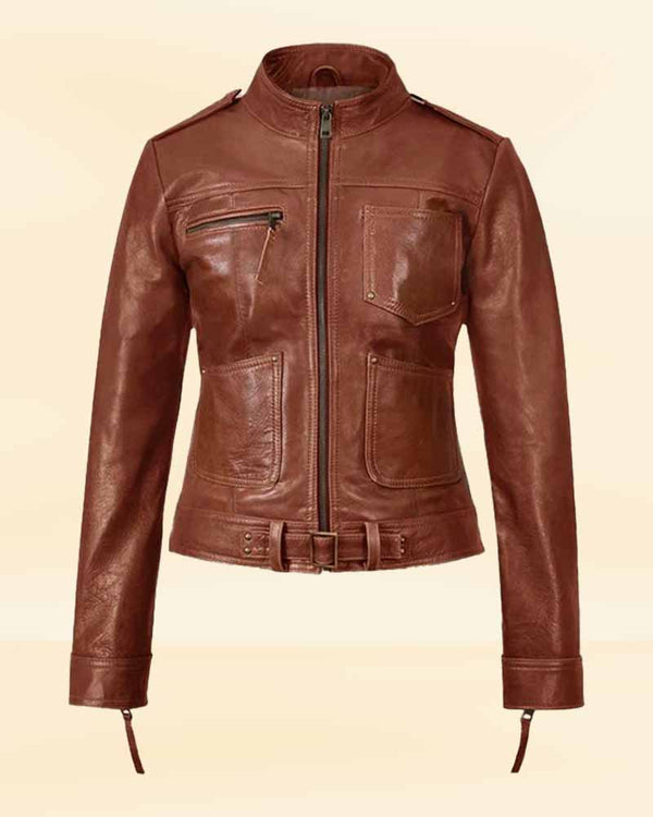A brown leather jacket, perfect for a timeless look in USA