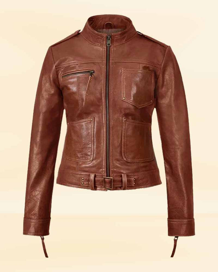 Leather jacket with metal hardware and quilted detailing