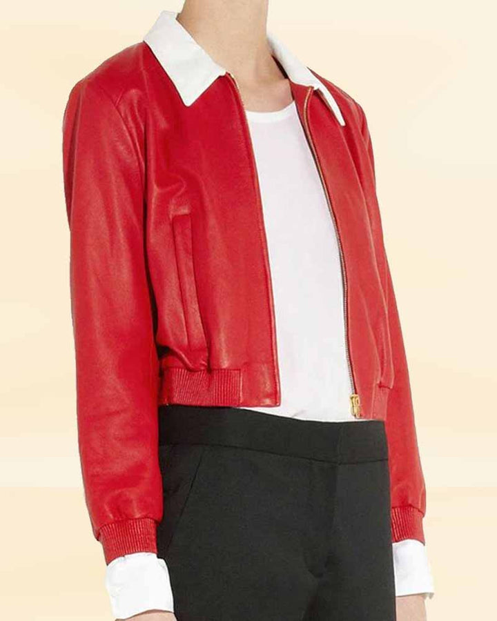 Women's red lamp skin leather jacket - perfect for any occasion in USA