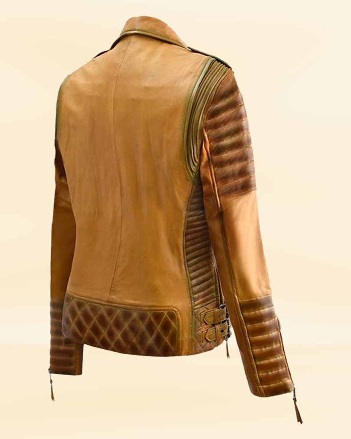 Eye-catching burnt mustard leather jacket for women in USA