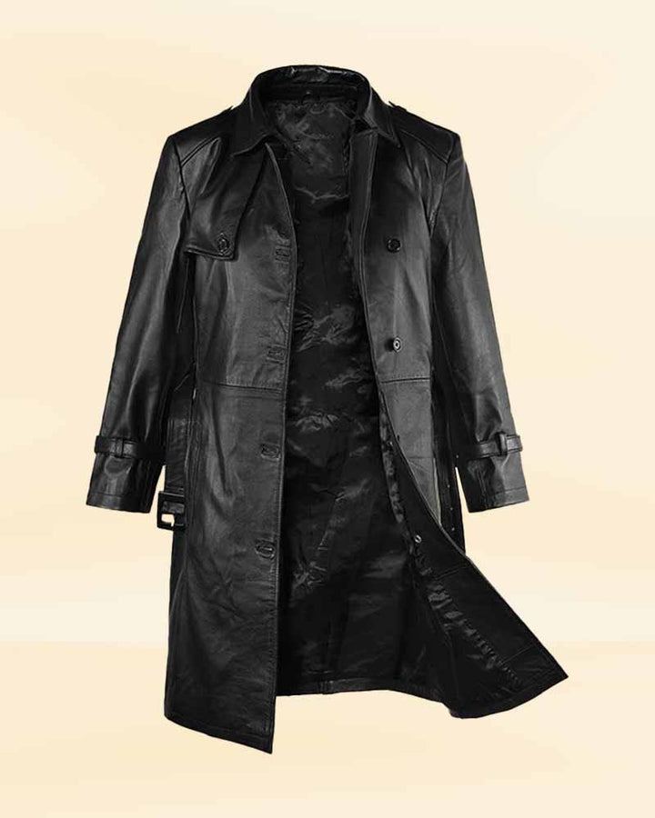 Timeless design black leather trench coat for all occasions