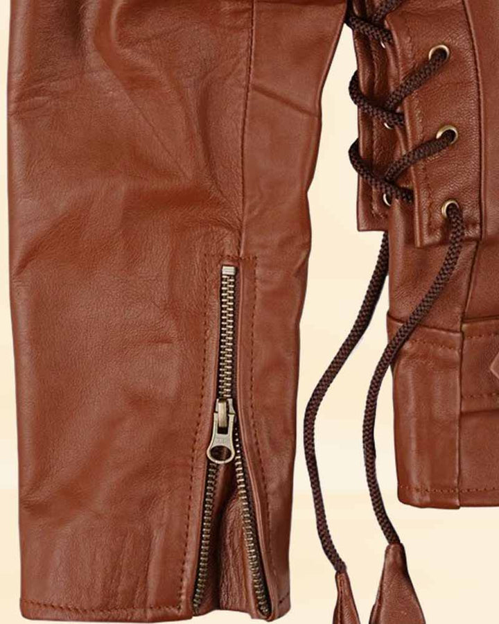 Women's coffee leather jacket with a touch of Hollywood glam, inspired by Emma Watson in USA