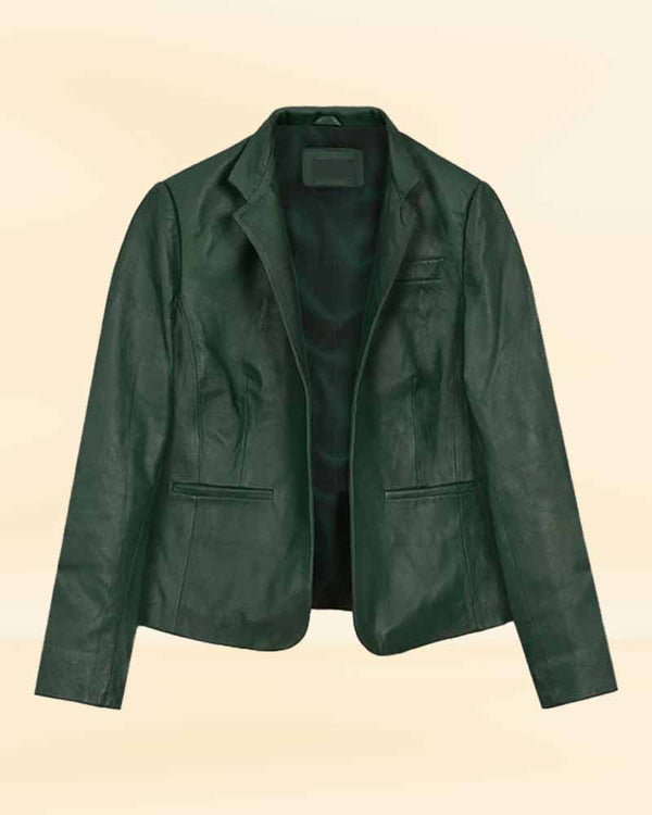 Stay ahead of the fashion curve with our USA-sold green leather blazer for women