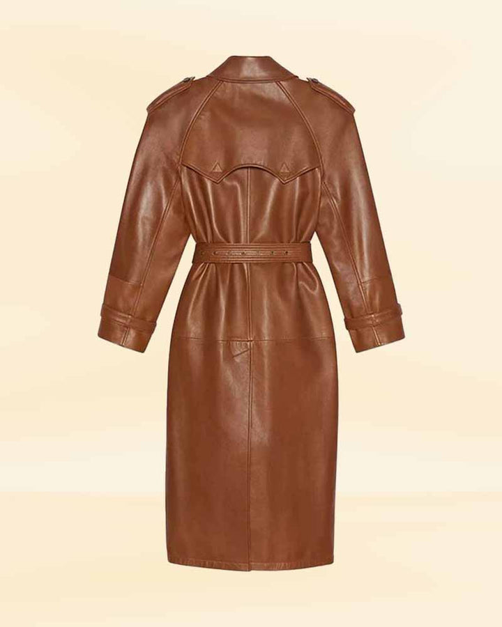 Make a statement with our beautifully crafted brown leather trench coat