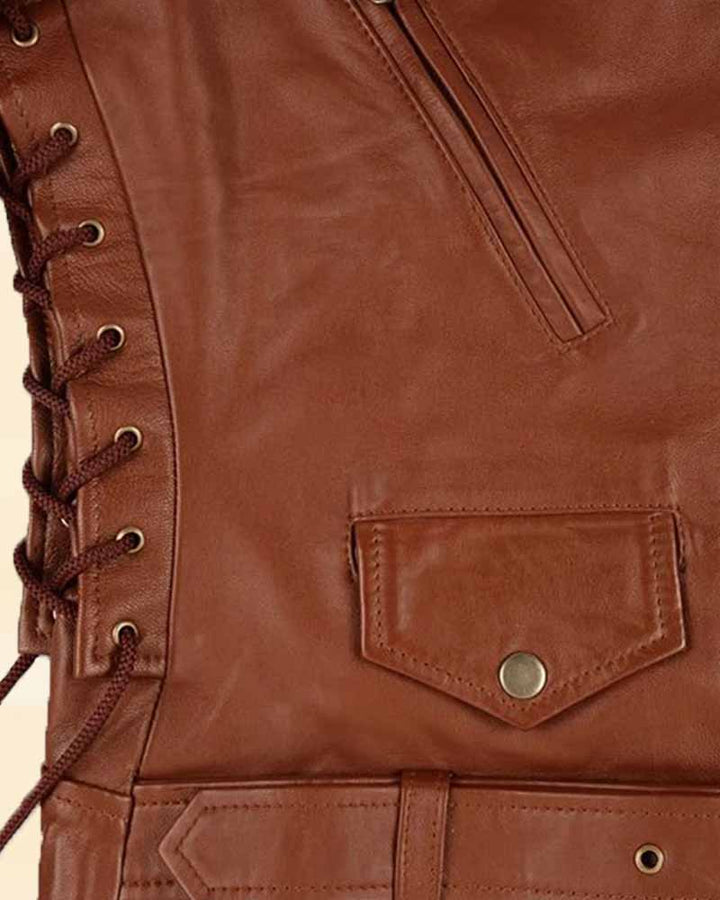 Elevate your wardrobe with a chic Emma Watson inspired coffee leather jacket in USA