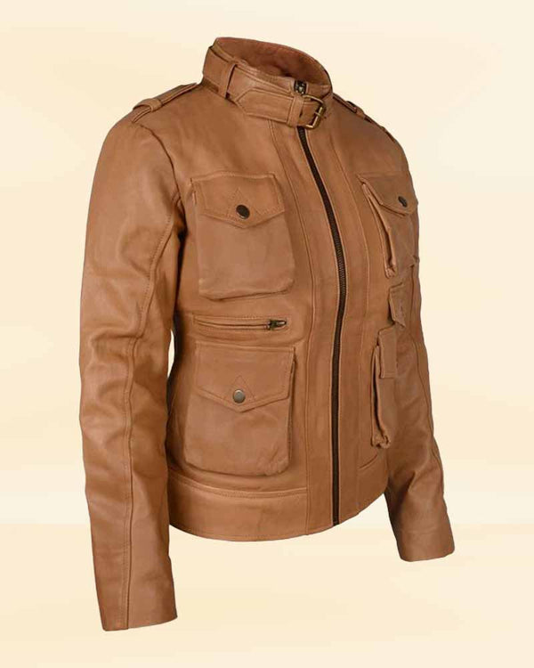 Women's Hunter Tan Leather Jacket - Timeless and Chic in USA