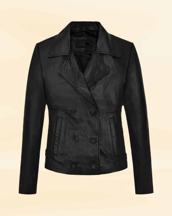 Elegant premium black leather jacket for women in USA