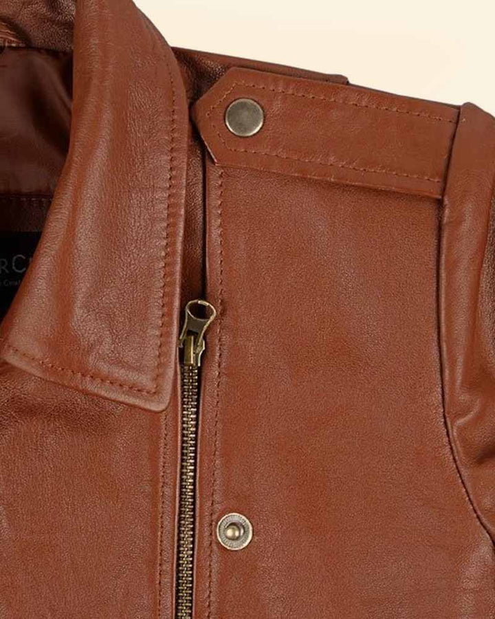 Women's coffee leather jacket with a hint of Emma Watson's class in USA