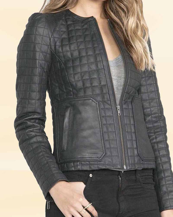 Elevate Your Style with a Black Boxed Leather Jacket for Women in USA