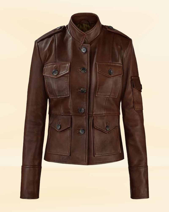 Spanish Brown Katherine Heigl Leather Jacket for women in USA