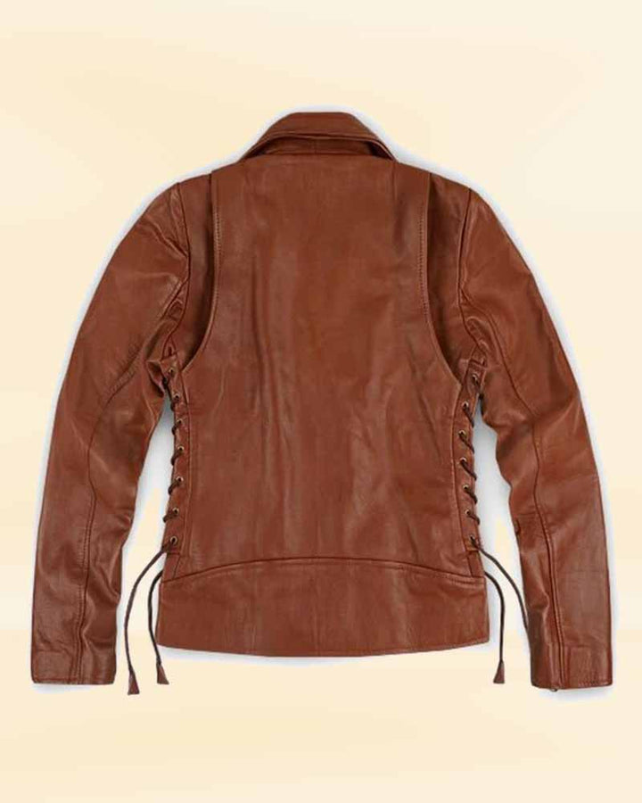 Elevate your outfit with the iconic brown leather jacket worn by Emma Watson in UK style
