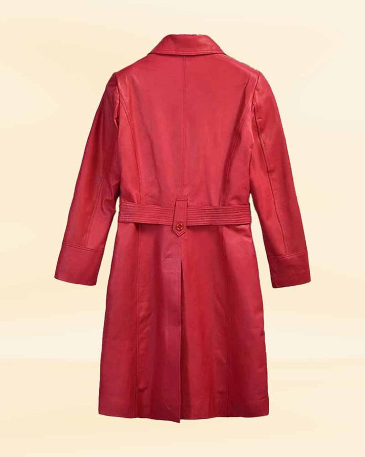 Fiery Raspberry Red Leather Maxi Coat - A Fashion-Forward Look