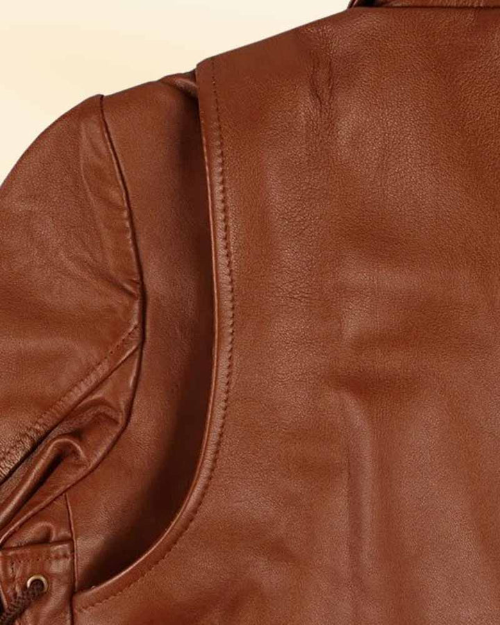 Women's coffee leather jacket with a sophisticated look, inspired by Emma Watson in USA