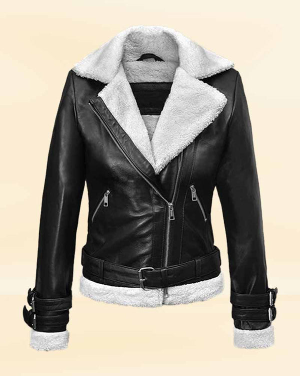Elevate your style with our black faux fur lined leather jacket for women USA style
