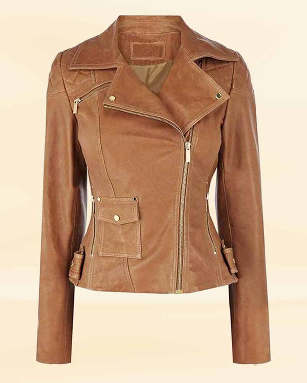 Stylish Light Brown Lampskin Leather Jacket for Women