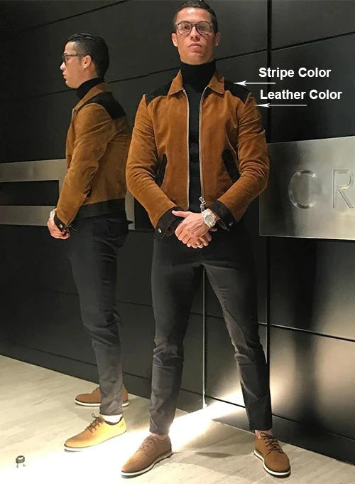 Stylish Brown Leather Jacket Worn By Cristiano Ronaldo | Cristiano Ronaldo Stylish Brown Leather Jacket