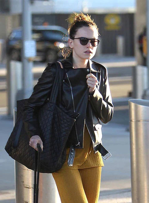 Daisy Ridley Exudes Edgy Charm in Leather Jacket in USA market