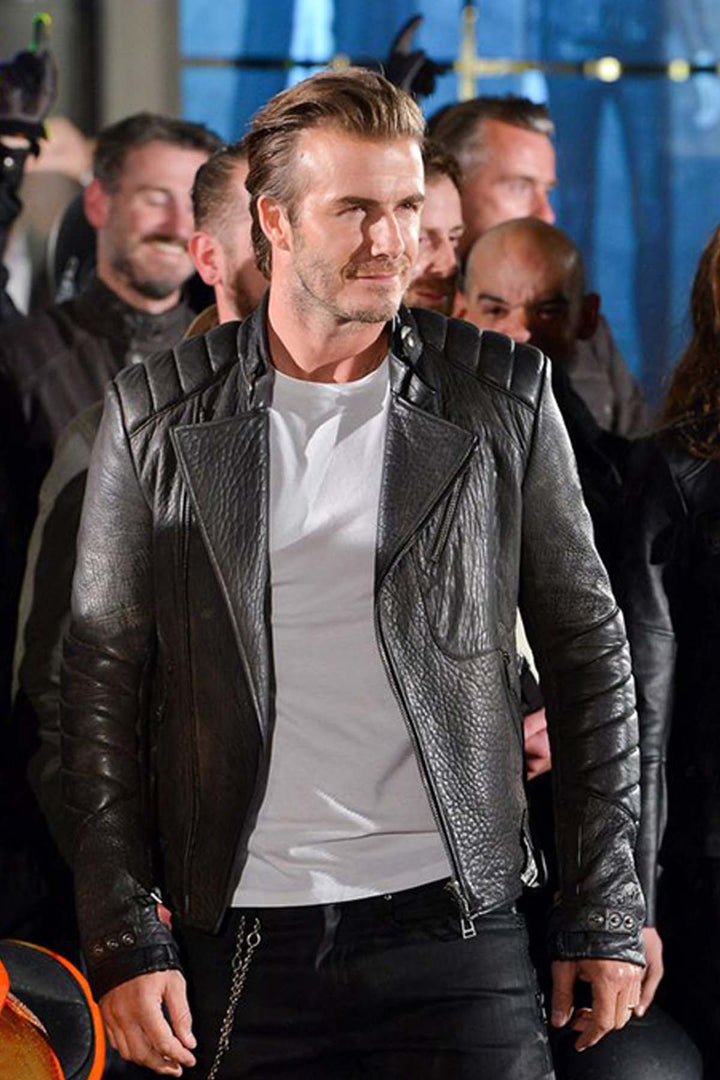 Get the iconic David Beckham look with this stylish New Zealand leather jacket in American style