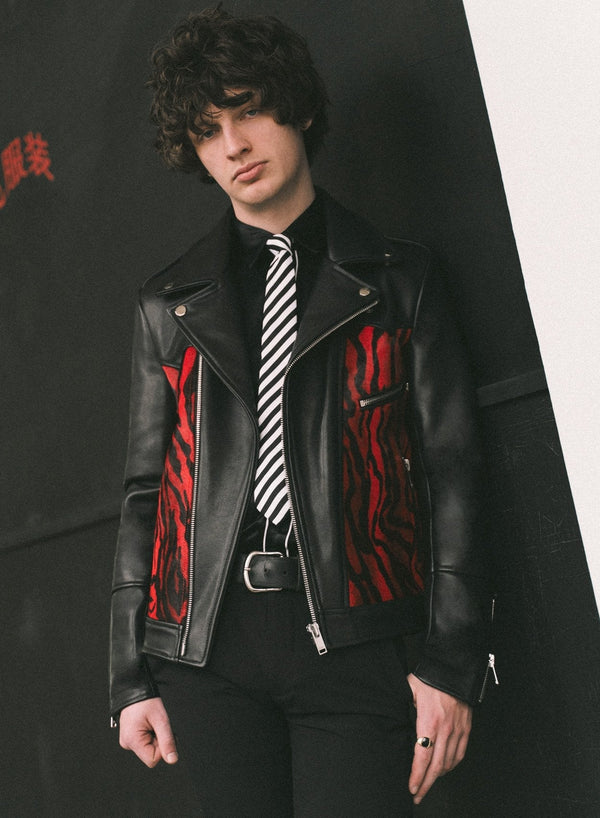 Vibrant red and black leather jacket by Daytona in USA